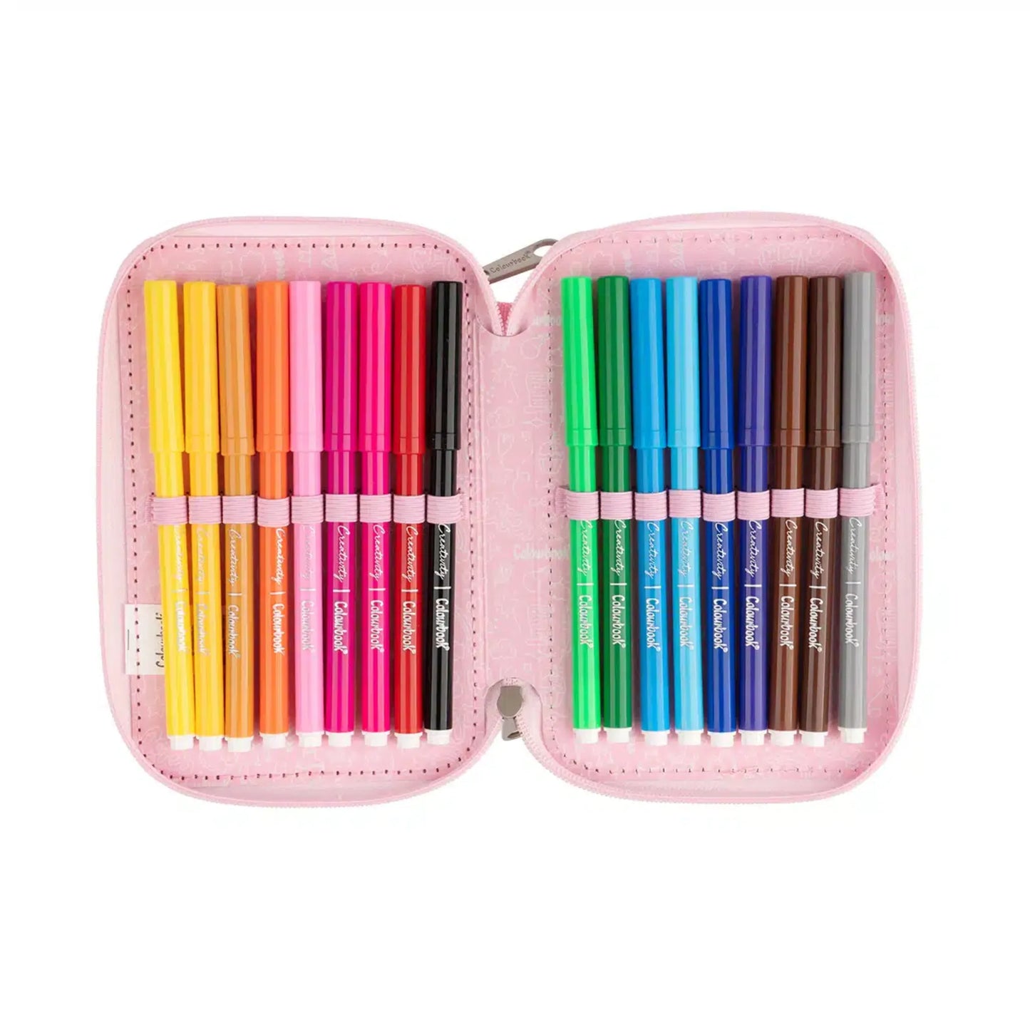 Astuccio 3 Zip Glitter Brillantinato Colourbook Completo 44 Pezzi Scuola