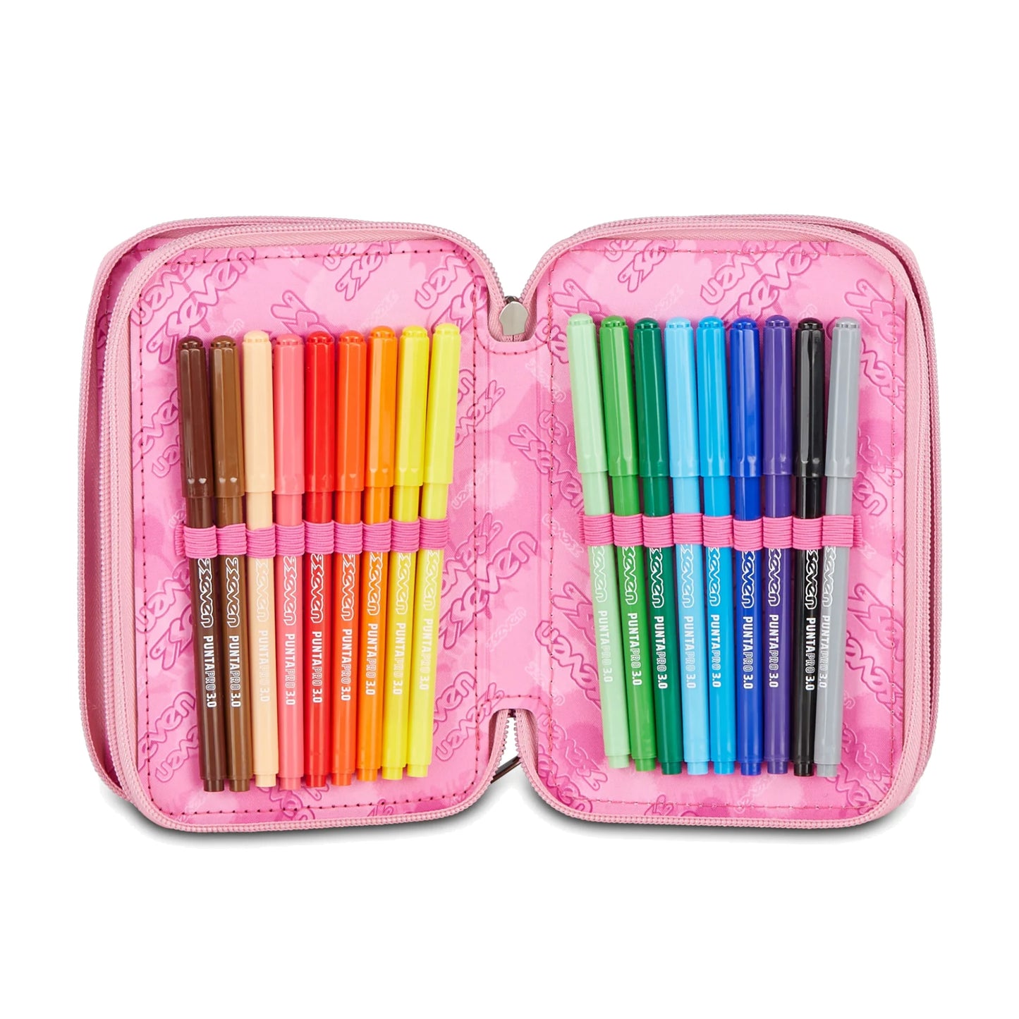 Astuccio Seven 3 Zip Completo 45 Pezzi Bambina Strass Triplo Scomparto Scuola