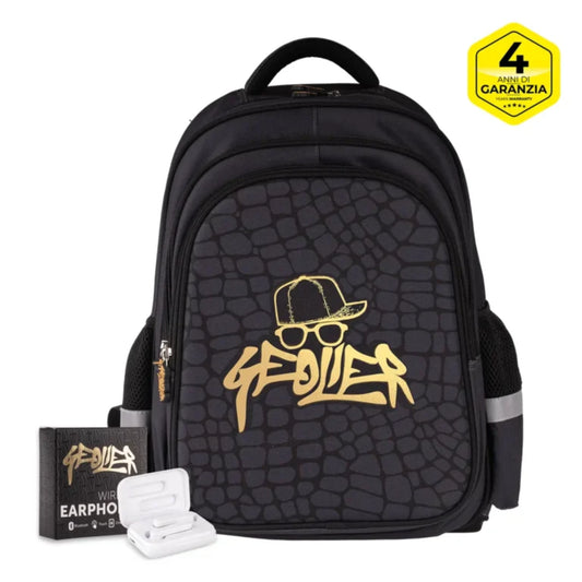 Zaino Geolier Skin Nero Scuola + Cuffie Bluetooth Omaggio | Colourbook