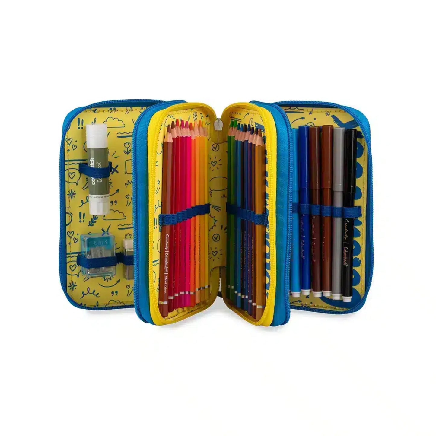 Astuccio 3 Zip Bicolor Colourbook Completo 44 Pezzi | Scuola 3 Scomparti