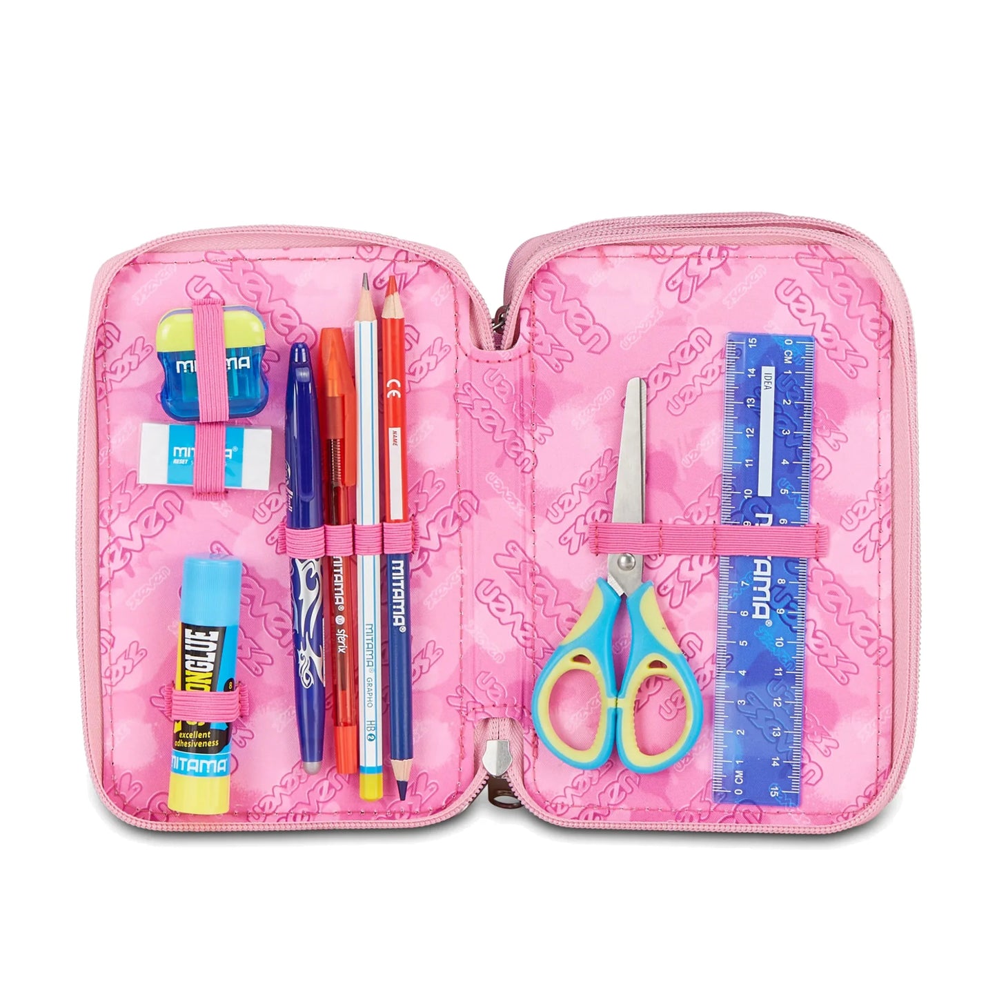 Astuccio Seven 3 Zip Completo 45 Pezzi Bambina Strass Triplo Scomparto Scuola