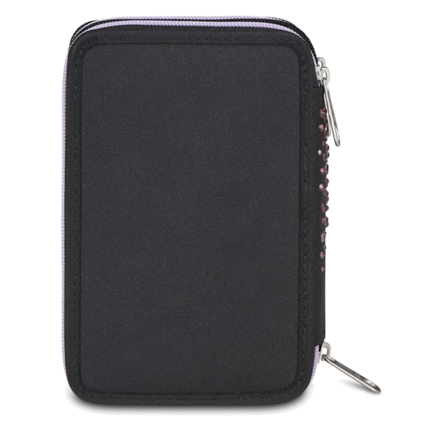 Astuccio Seven 3 Zip Completo 45 Pezzi Nero Strass Rosa Triplo Scomparto Scuola