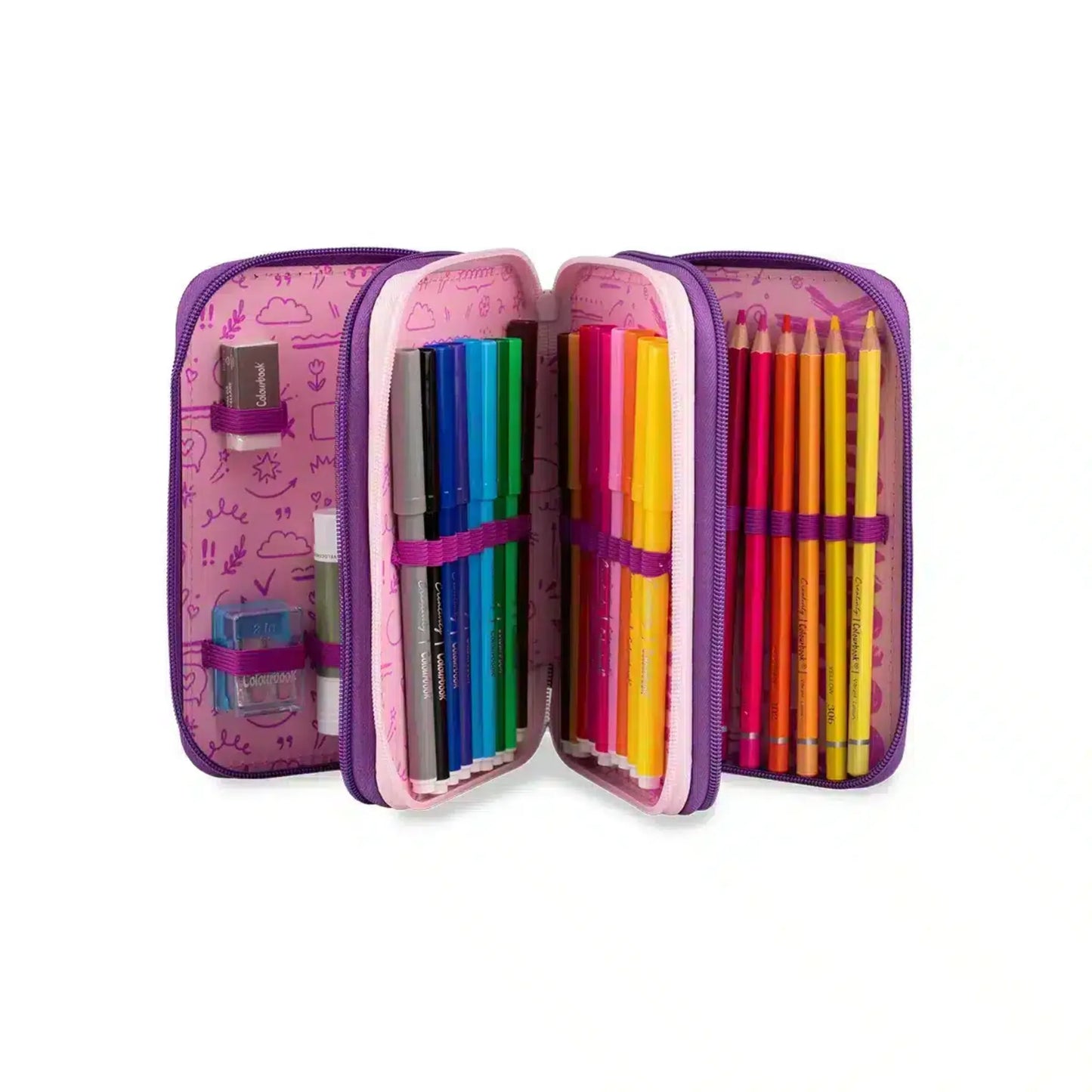 Astuccio 3 Zip Bicolor Colourbook Completo 44 Pezzi | Scuola 3 Scomparti