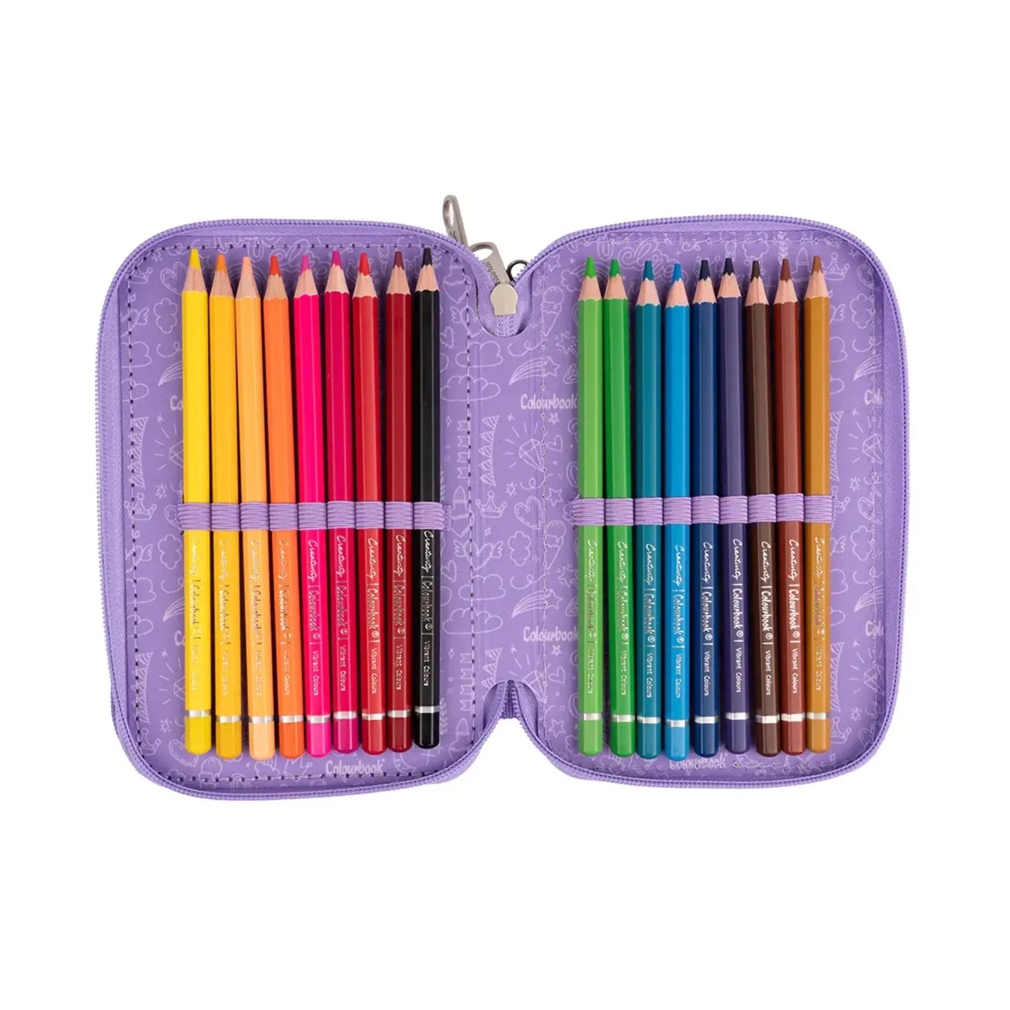 Astuccio 3 Zip Glitter Brillantinato Colourbook Completo 44 Pezzi Scuola