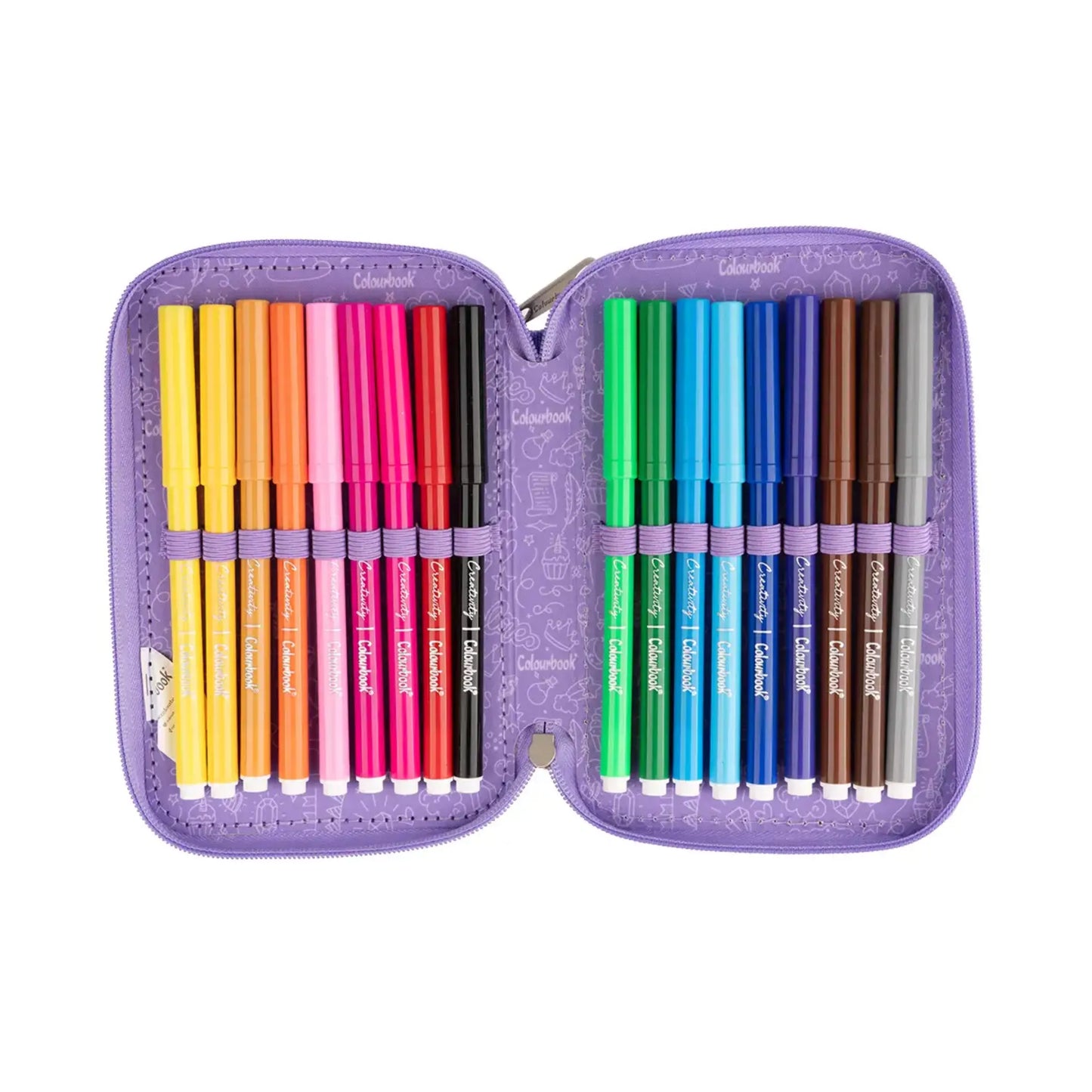 Astuccio 3 Zip Glitter Brillantinato Colourbook Completo 44 Pezzi Scuola