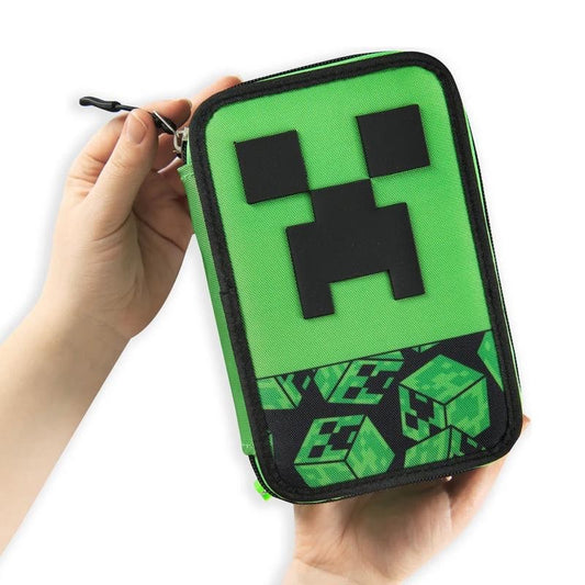 Astuccio Minecraft 3 zip Pixel Verde/Nero