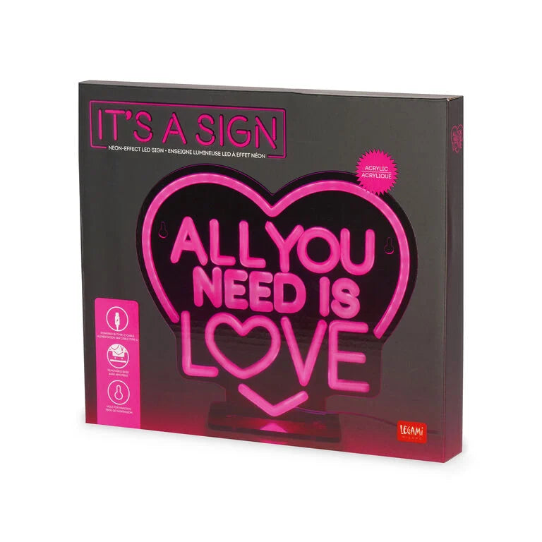 Lampada Led Effetto Neon - All You Need is Love - It's a Sign - Legami