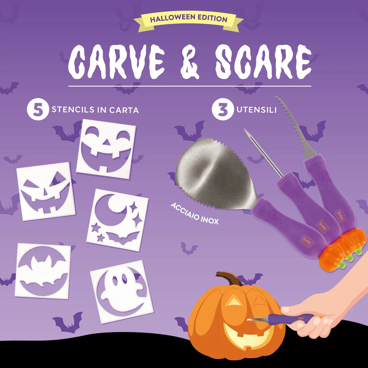 Kit per intagliare zucca di Halloween - Carve & Scare - Legami