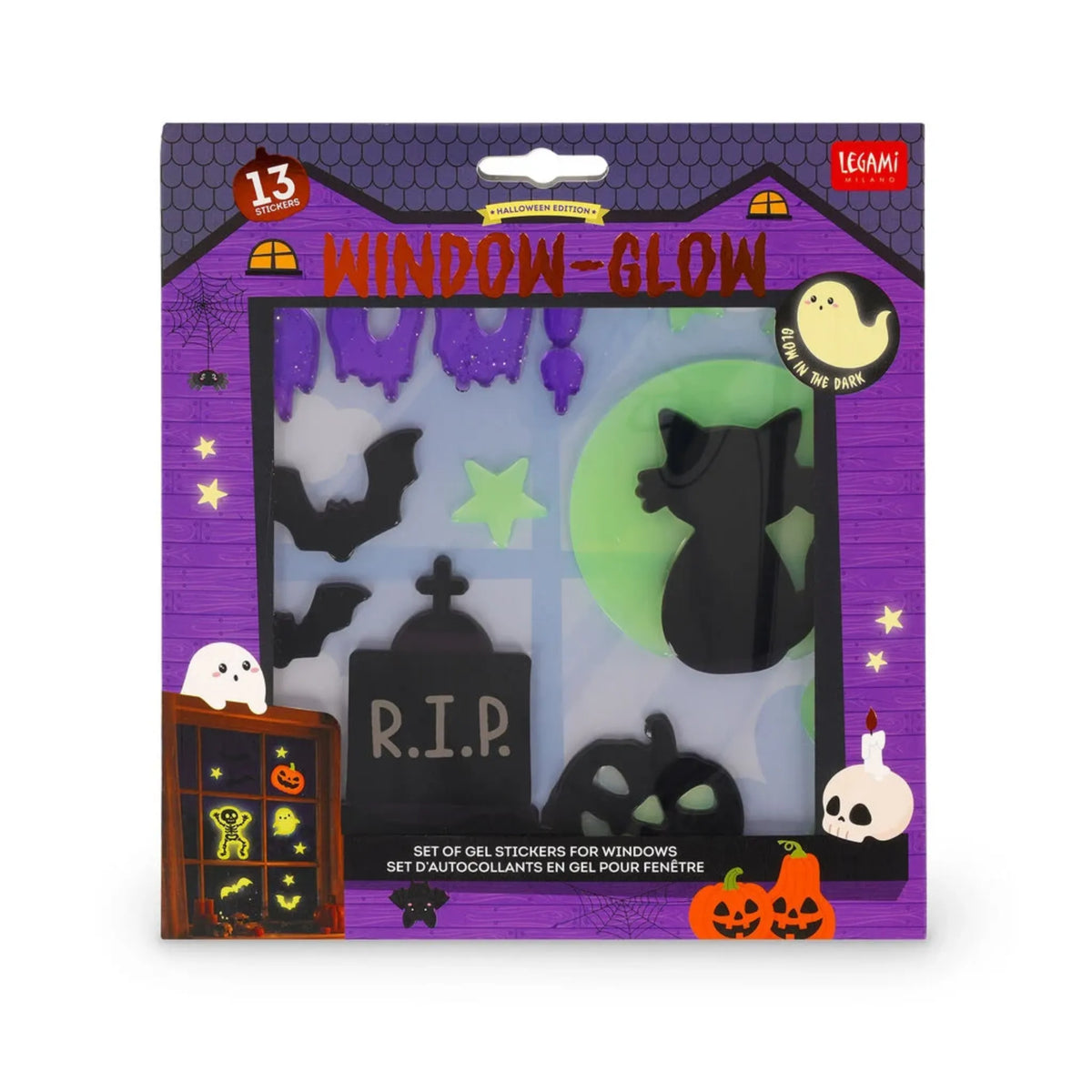 Set Adesivi Gel per Finestre Halloween Windo-Glow Legami – 13 Pezzi