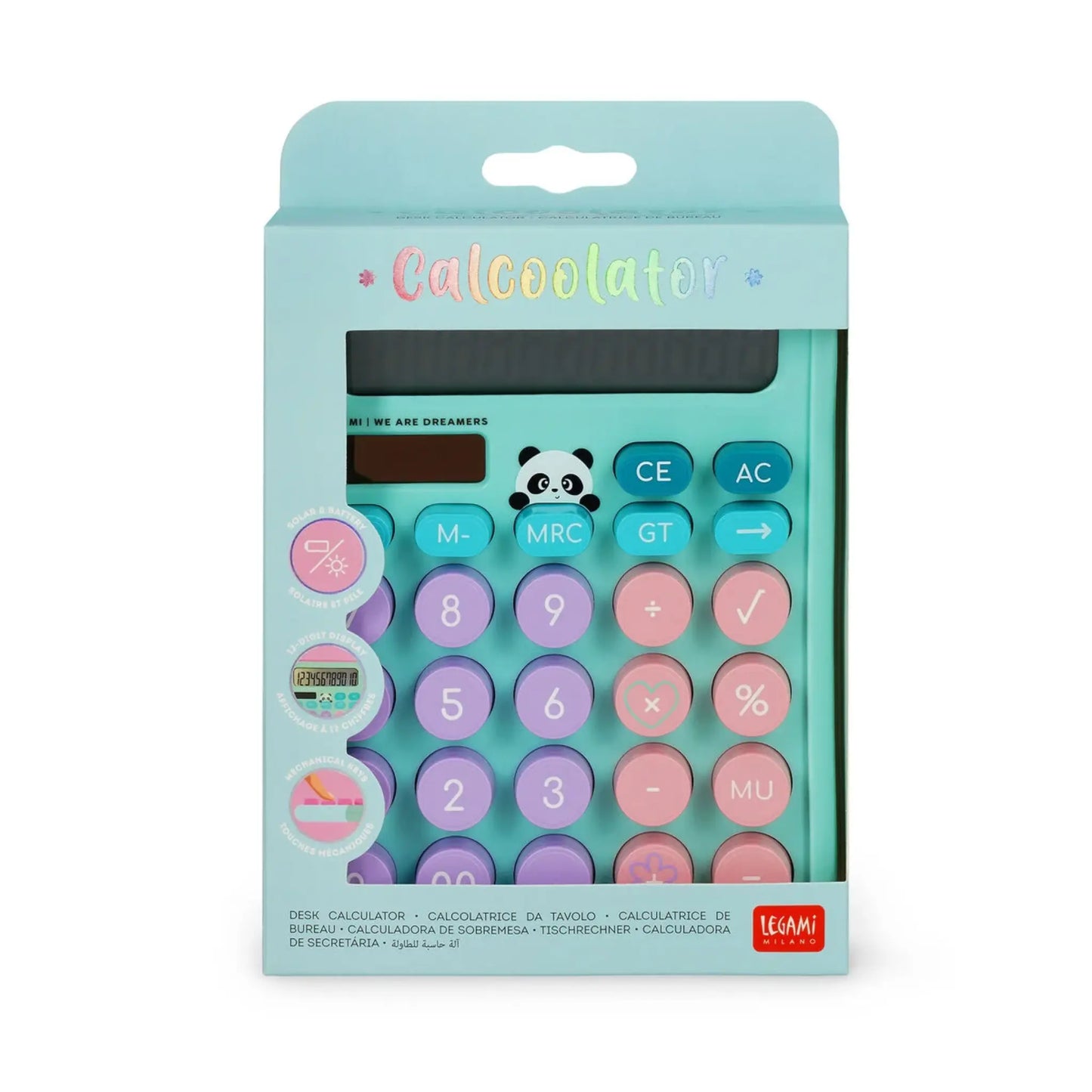 Calcolatrice Panda Legami Calcoolator | Calcolatrice da Tavolo Kawaii Solare 12 Cifre