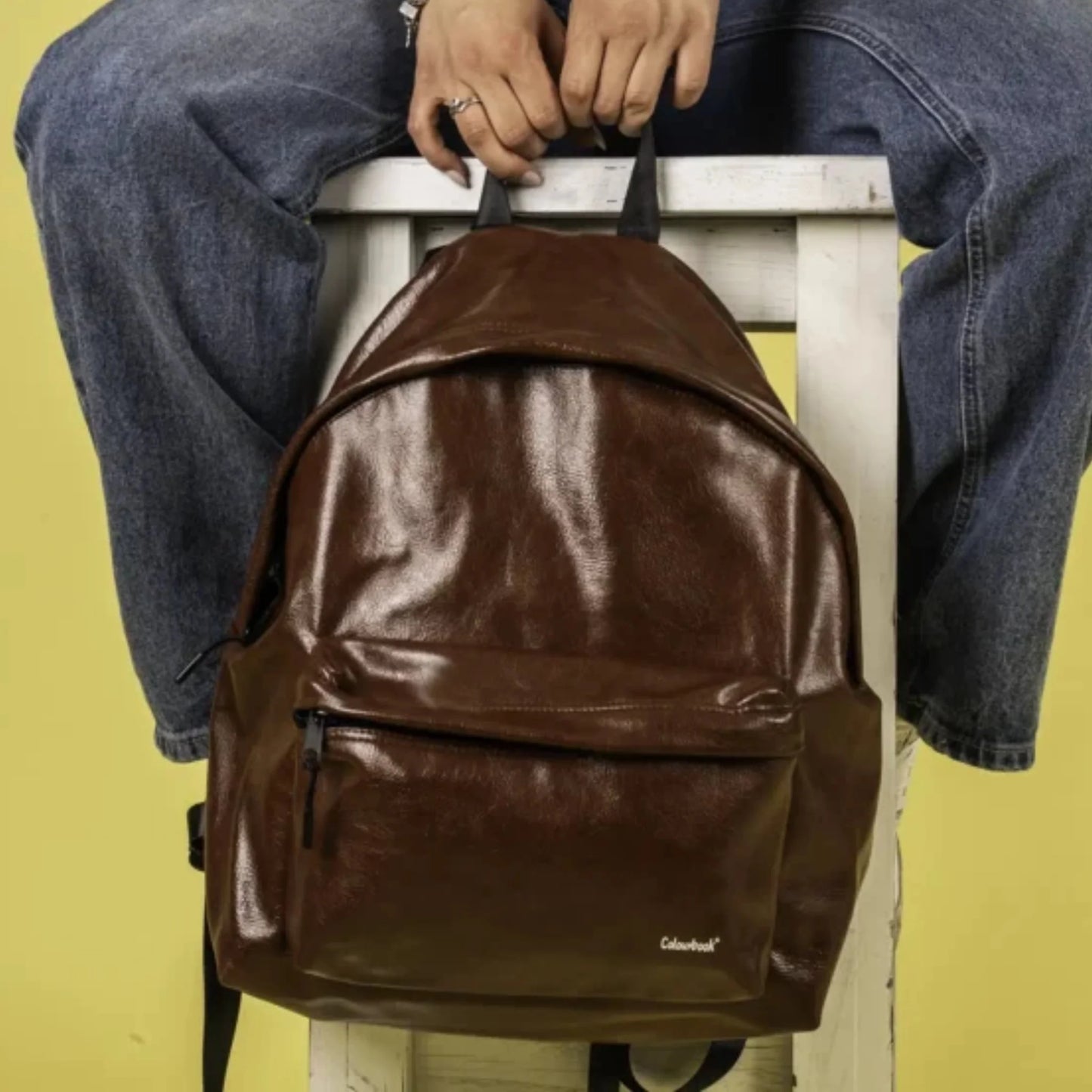 Zaino Colourbook Elite Ikona Brown Cuoio 23L — Similpelle Lucida Spallacci Imbottiti Garanzia 4 Anni