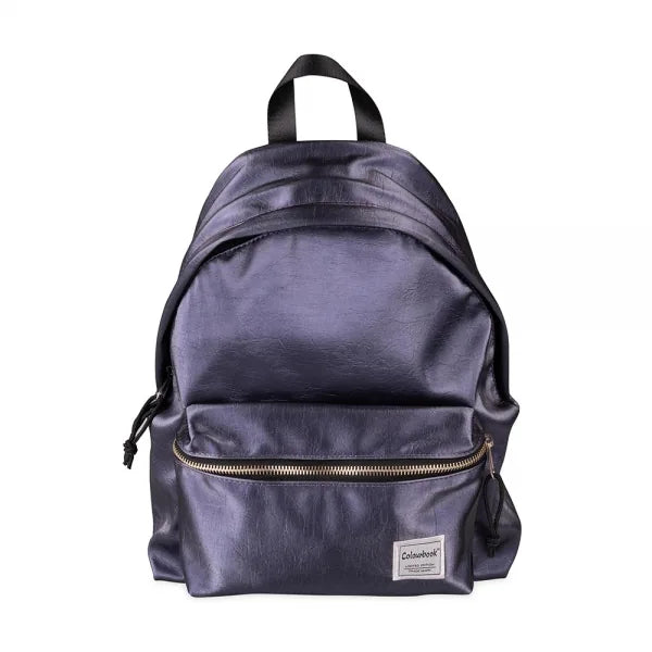 Zaino Tondo Americano Colourbook Silkroad Blu — Similpelle Effetto Seta 23L Schienale Imbottito 41×31×16cm