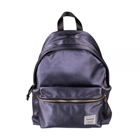 Zaino Tondo Americano Colourbook Silkroad Blu — Similpelle Effetto Seta 23L Schienale Imbottito 41×31×16cm