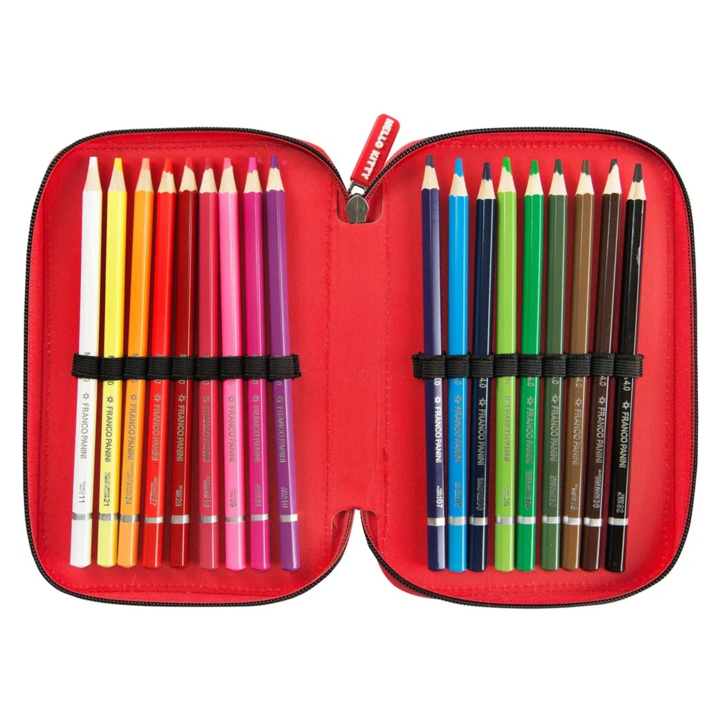 Astuccio Comix 3 Zip Hello Kitty Rosso Completo 44 Pezzi — Pennarelli Pastelli Forbici Squadra Licenza Sanrio