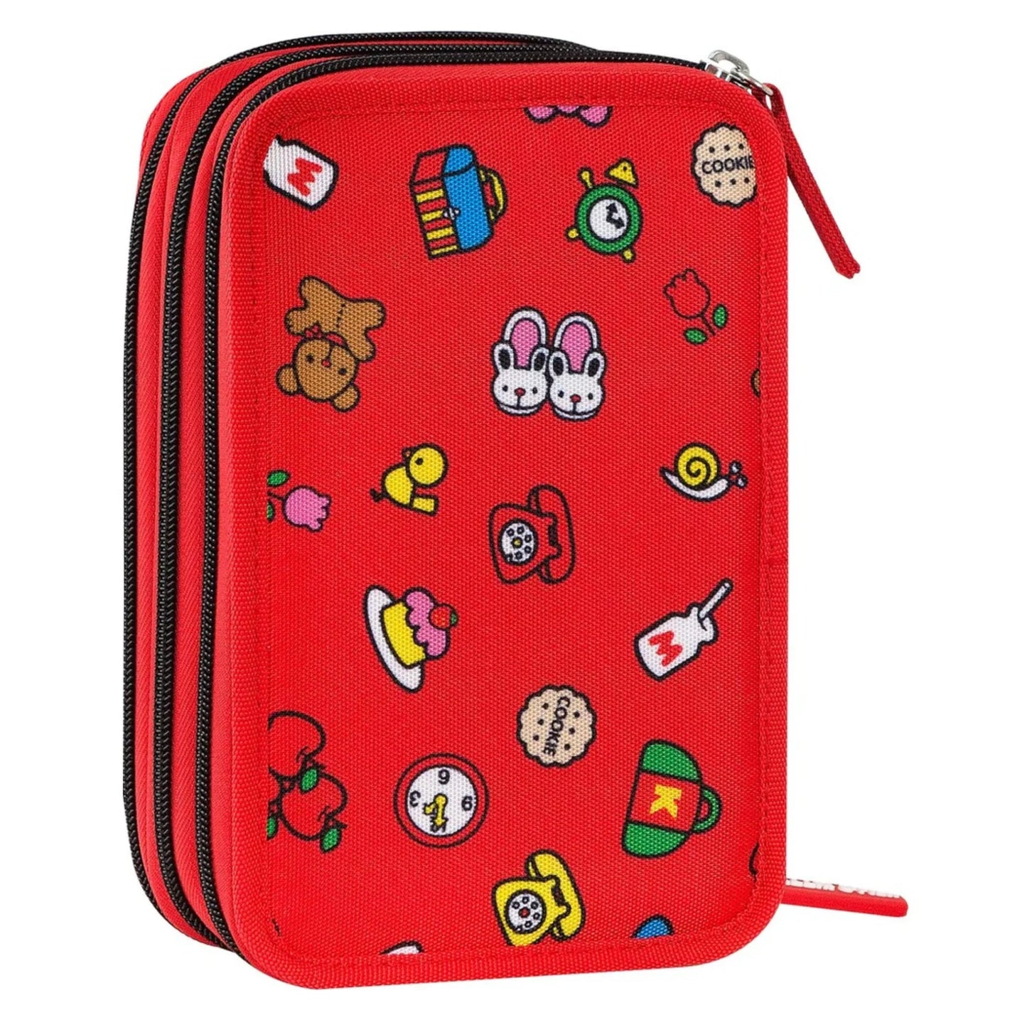 Astuccio Comix 3 Zip Hello Kitty Rosso Completo 44 Pezzi — Pennarelli Pastelli Forbici Squadra Licenza Sanrio