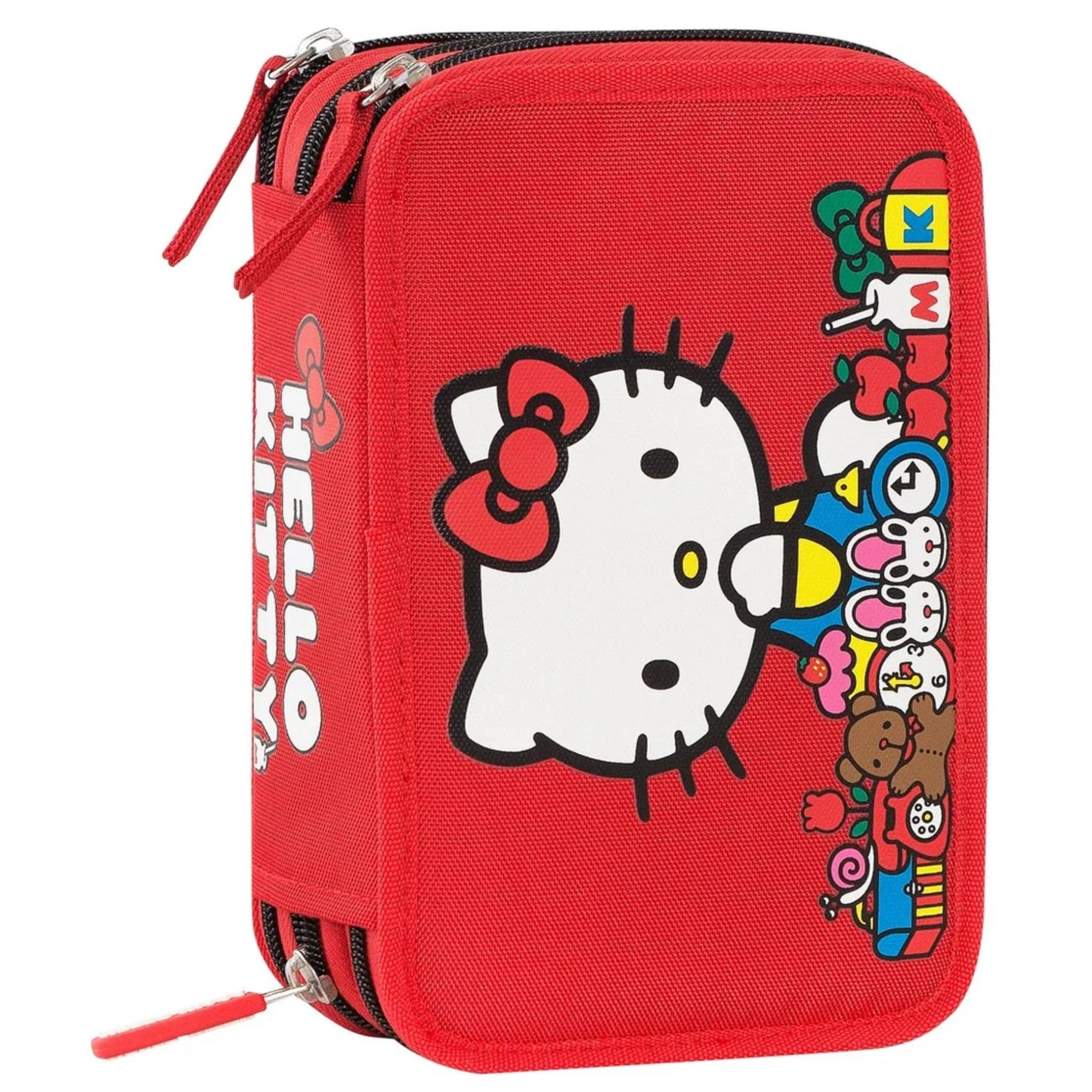 Astuccio Comix 3 Zip Hello Kitty Rosso Completo 44 Pezzi — Pennarelli Pastelli Forbici Squadra Licenza Sanrio