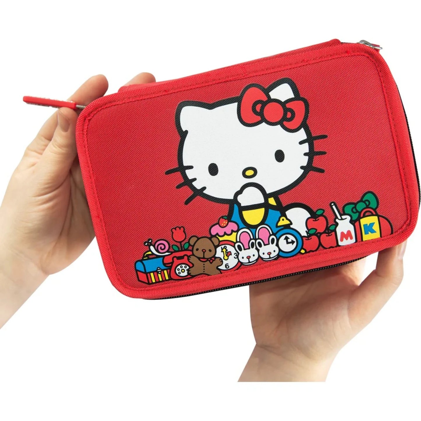 Astuccio Comix 3 Zip Hello Kitty Rosso Completo 44 Pezzi — Pennarelli Pastelli Forbici Squadra Licenza Sanrio