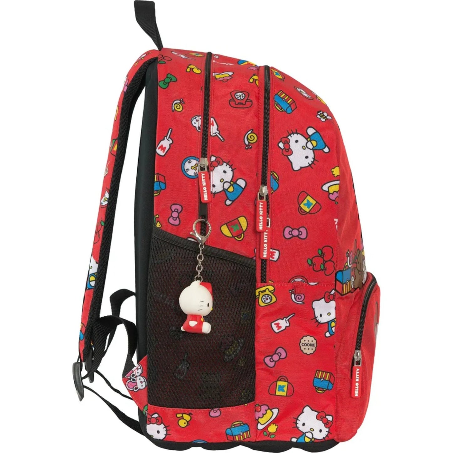 Zaino Comix Organizzato Hello Kitty Rosso 31 Litri — Charm Staccabile Porta Borraccia Schienale Imbottito Licenza Ufficiale Sanrio