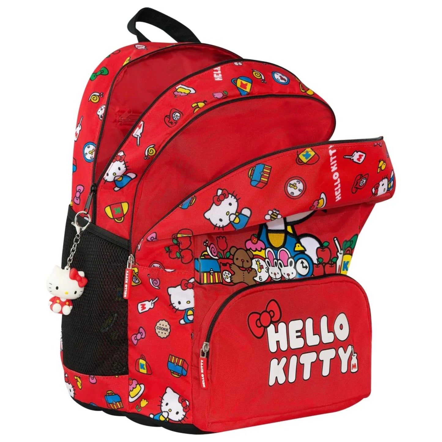 Zaino Comix Organizzato Hello Kitty Rosso 31 Litri — Charm Staccabile Porta Borraccia Schienale Imbottito Licenza Ufficiale Sanrio
