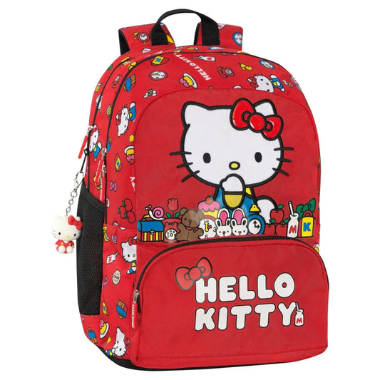 Zaino Comix Organizzato Hello Kitty Rosso 31 Litri — Charm Staccabile Porta Borraccia Schienale Imbottito Licenza Ufficiale Sanrio