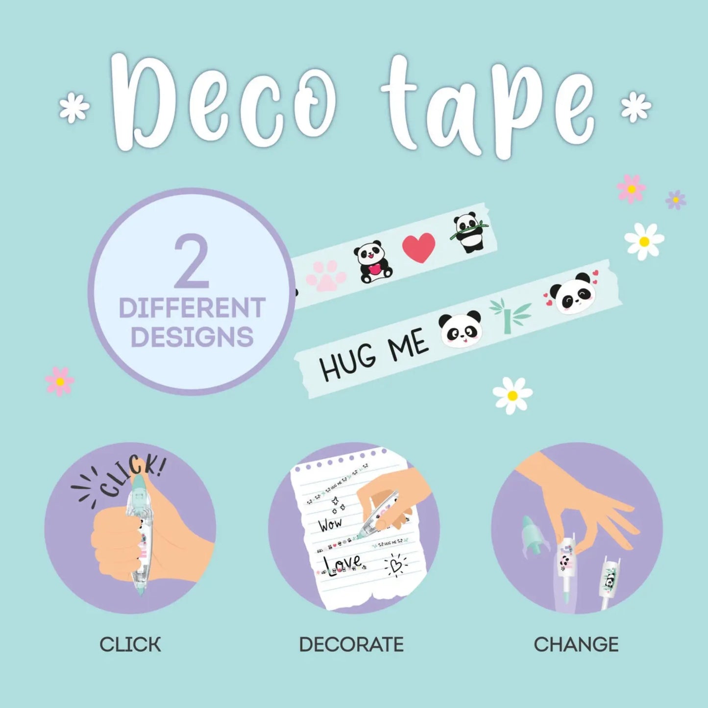 Deco Tape Panda Legami | Penna a Nastro Decorativo Ricaricabile 8m Hug Me Kawaii