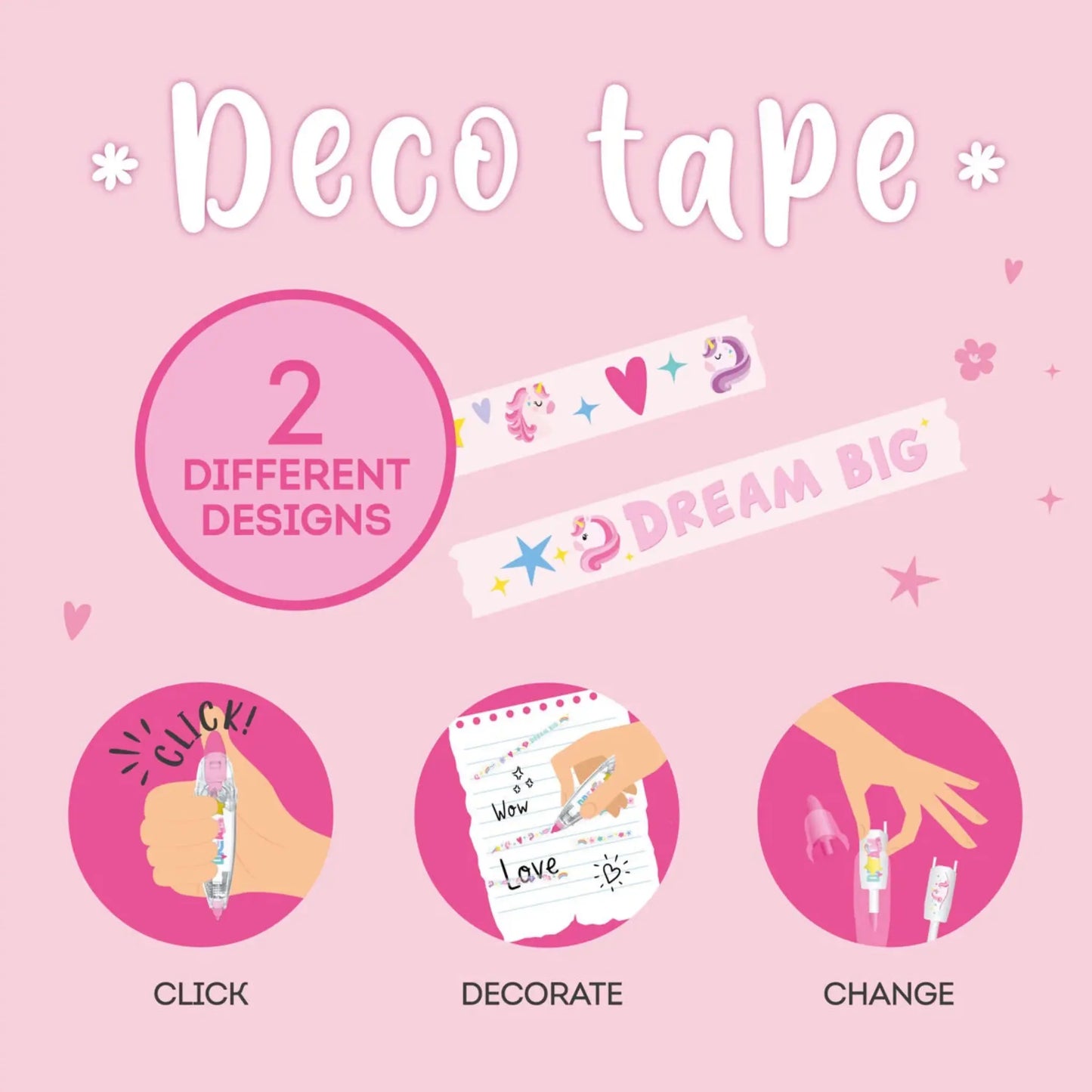 Deco Tape Unicorno Legami | Penna a Nastro Decorativo Ricaricabile 8m Dream Big