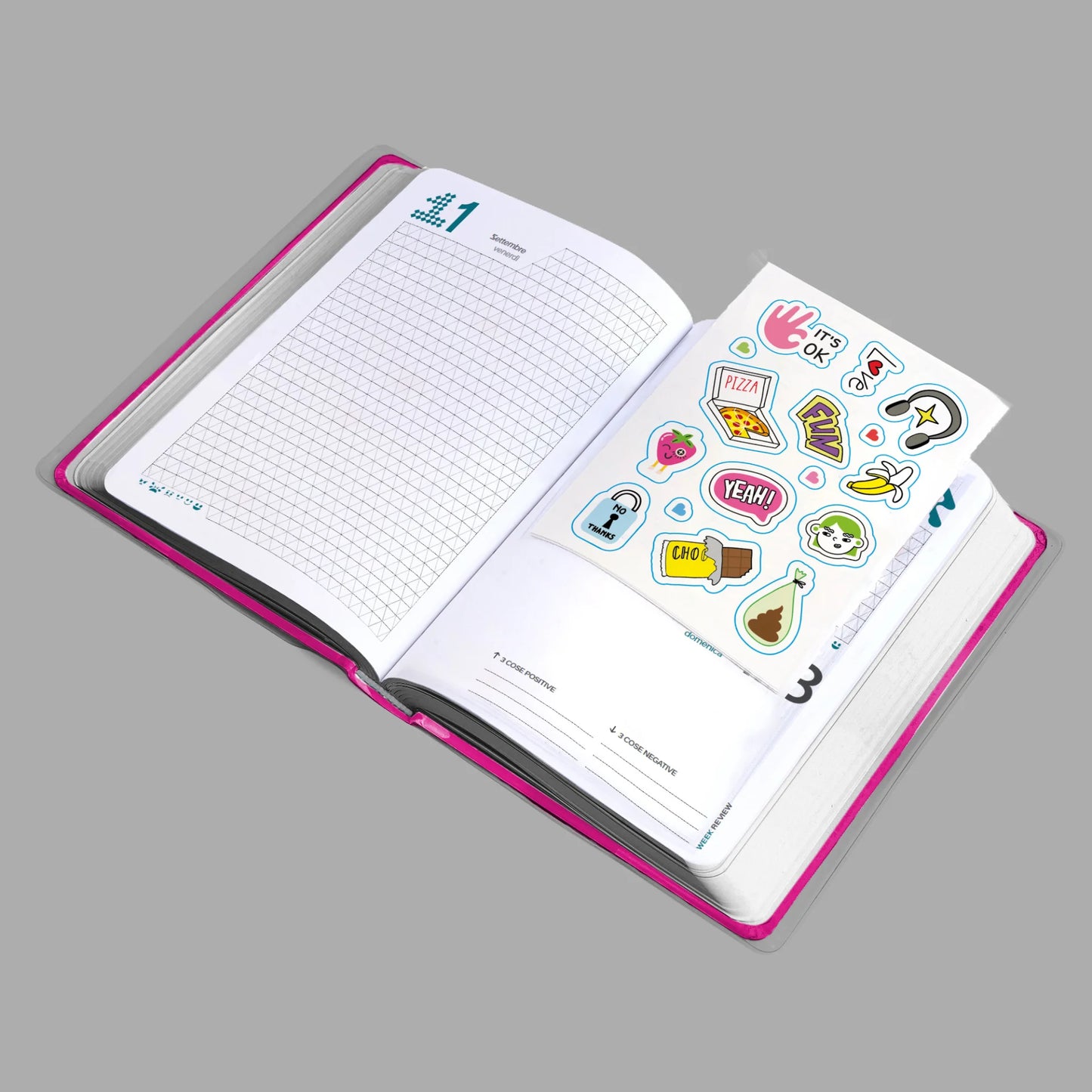 Diario Be You Fuxia 2026-2027 12 Mesi Datato Formato Easy con Stickers