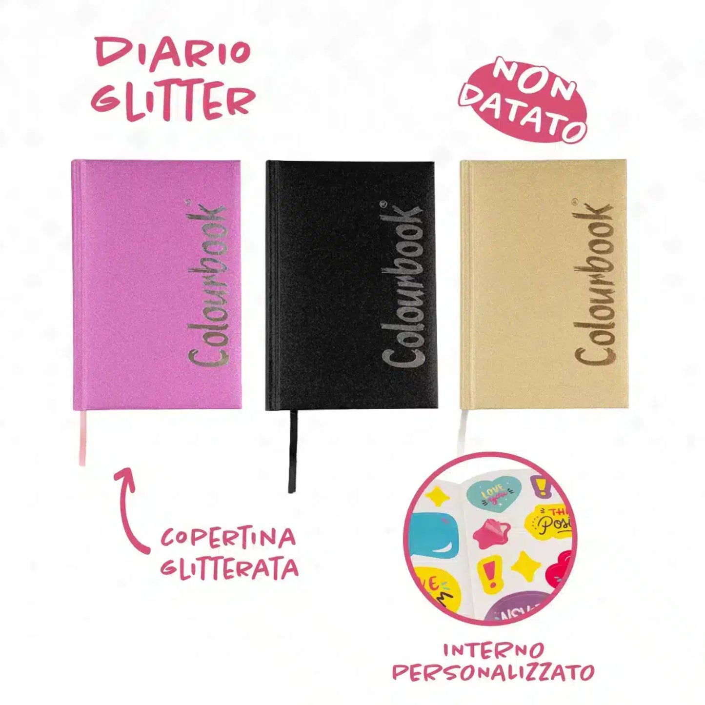 Diario Scolastico Glitter Colourbook 2026/27 Non Datato 12 Mesi | 3 Soggetti