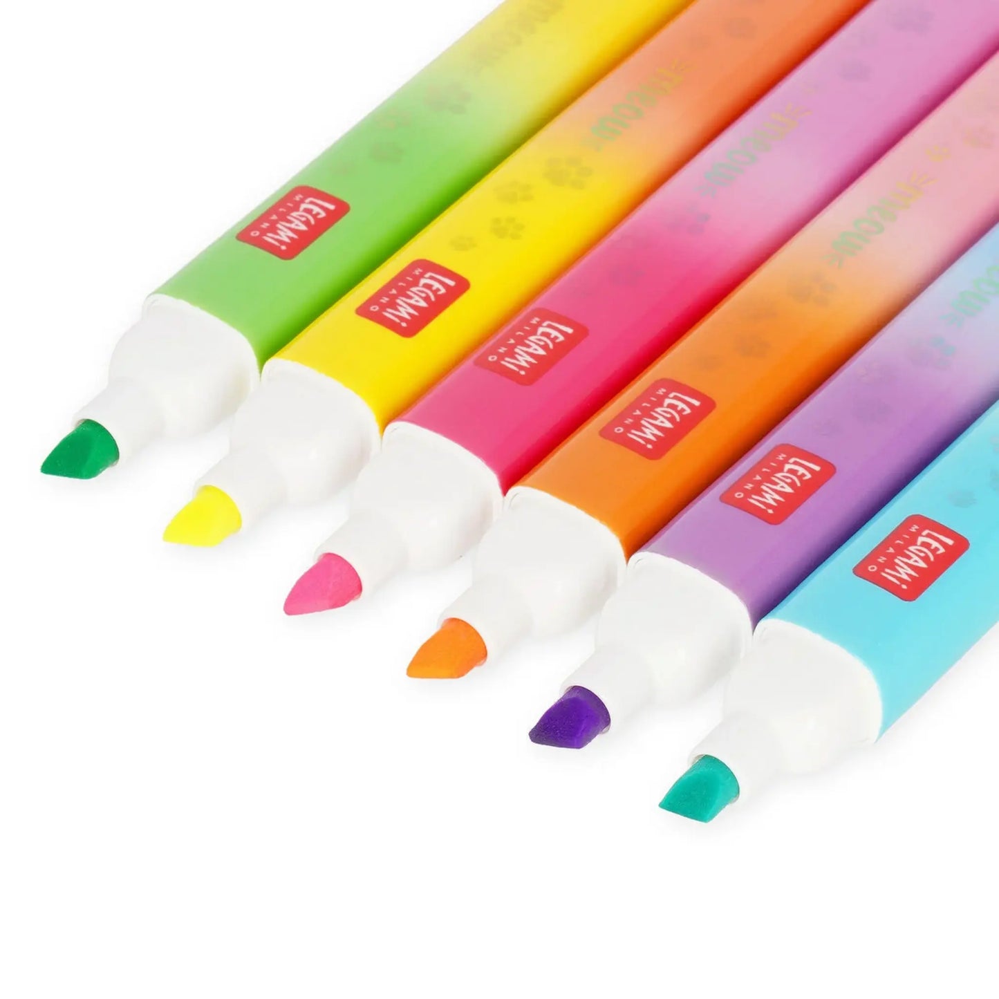 Set 6 Evidenziatori Doppia Punta Meow Legami | 12 Colori Pastello e Neon Kitty Gatto