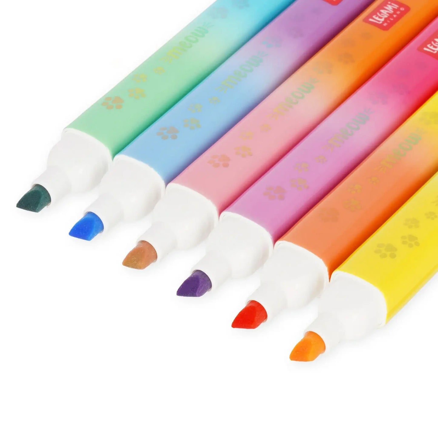 Set 6 Evidenziatori Doppia Punta Meow Legami | 12 Colori Pastello e Neon Kitty Gatto
