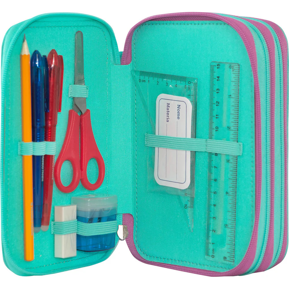 Astuccio 3 Zip Mofu Mofu Verde/lilla