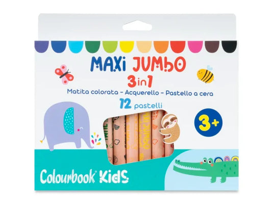 Set 12 matite colorate Maxi Jumbo 3 in 1 - COLOURBOOK