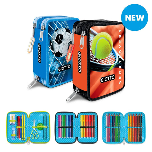 Astuccio 3 Zip Giotto Sportlovers con Corredo 46 Pezzi — Pennarelli Turbo Color Pastelli Supermina | Calcio Pallone Tennis