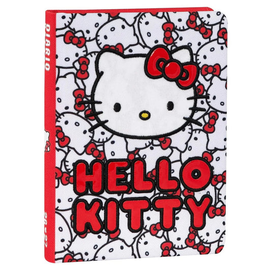 Diario Hello Kitty 2026/2027 12 Mesi Datato Kitty — Copertina Tessuto Ricamata 3D 352 Pagine Sticker Licenza Sanrio