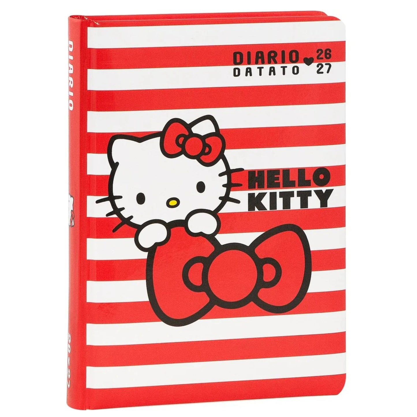 Diario Hello Kitty 2026/2027 12 Mesi Datato Rosso Righe — Copertina Rigida Lucida Imbottita 352 Pagine Sticker Licenza Sanrio