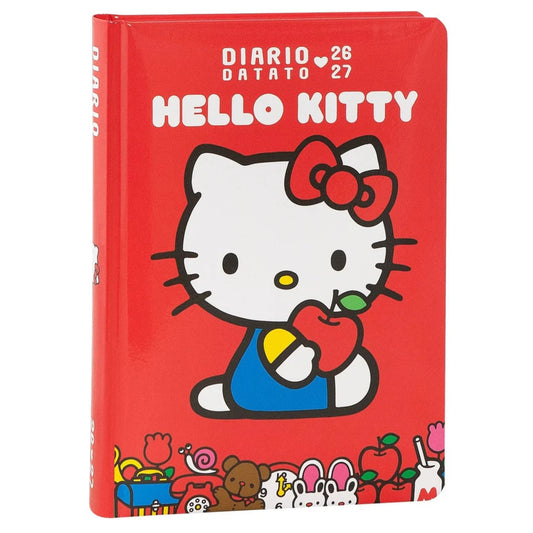 Diario Hello Kitty 2026/2027 12 Mesi Datato Standard Rosso — Copertina Rigida Lucida Imbottita 352 Pagine Sticker Licenza Sanrio