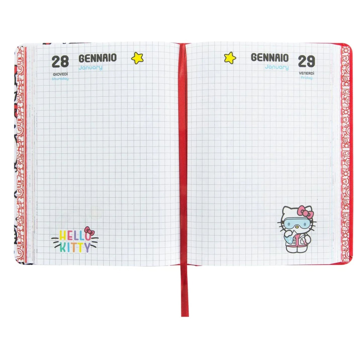 Diario Hello Kitty 2026/2027 12 Mesi Datato Standard Rosso — Copertina Rigida Lucida Imbottita 352 Pagine Sticker Licenza Sanrio