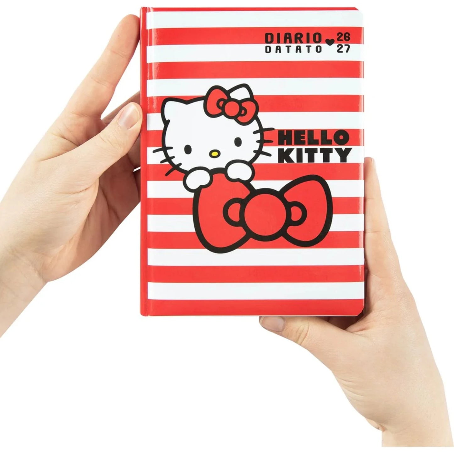 Diario Hello Kitty 2026/2027 12 Mesi Datato Rosso Righe — Copertina Rigida Lucida Imbottita 352 Pagine Sticker Licenza Sanrio