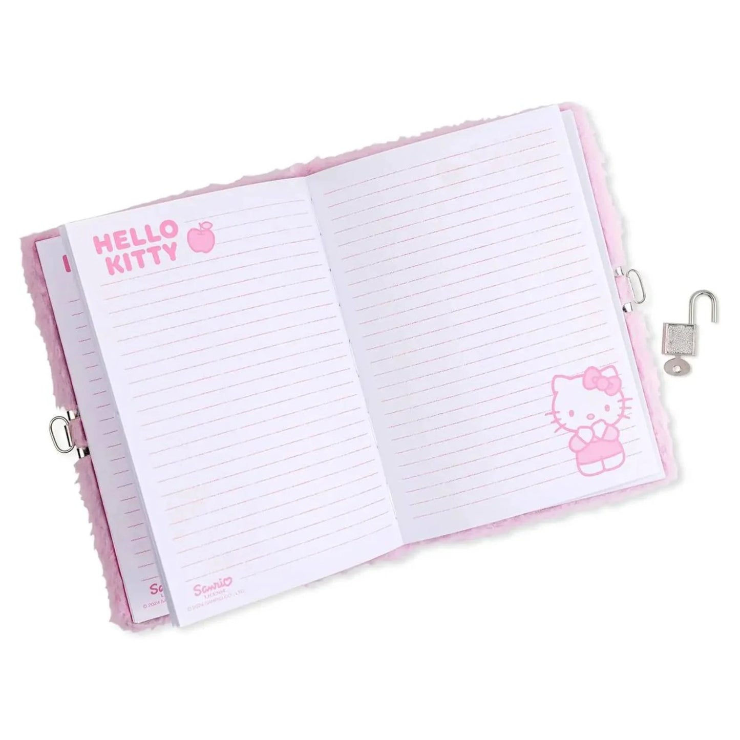 Diario Segreto Hello Kitty Peluche con Lucchetto e Chiave — Copertina Morbida 3D Arcobaleno Ricamato Pagine a Righe Licenza Sanrio
