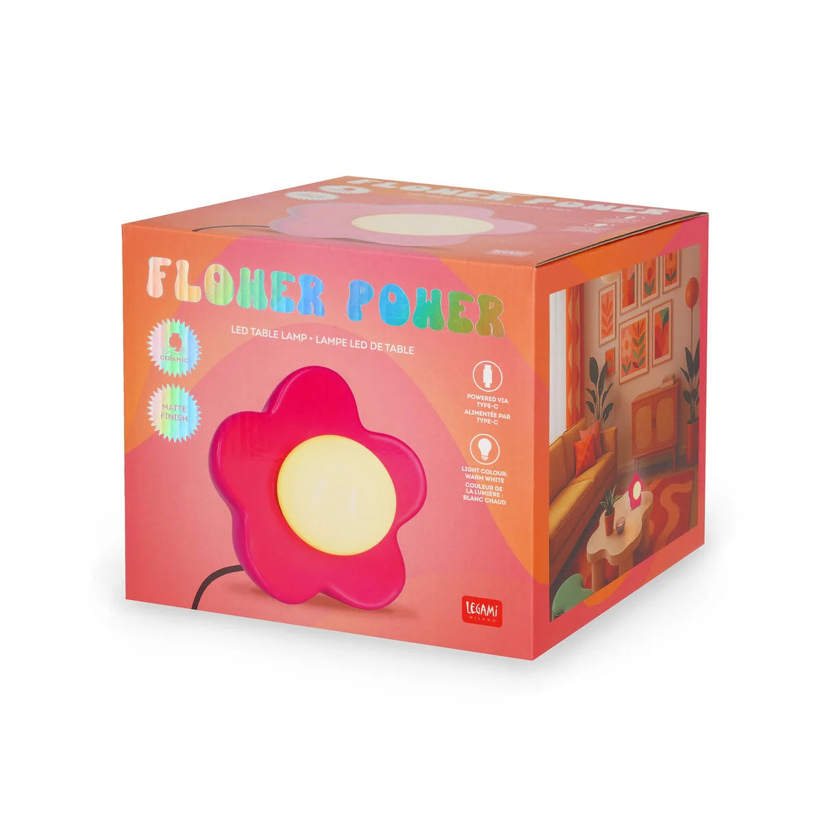 Lampada LED da Tavolo Flower Power Matte Pink – Legami | Luce Calda Design Ceramica