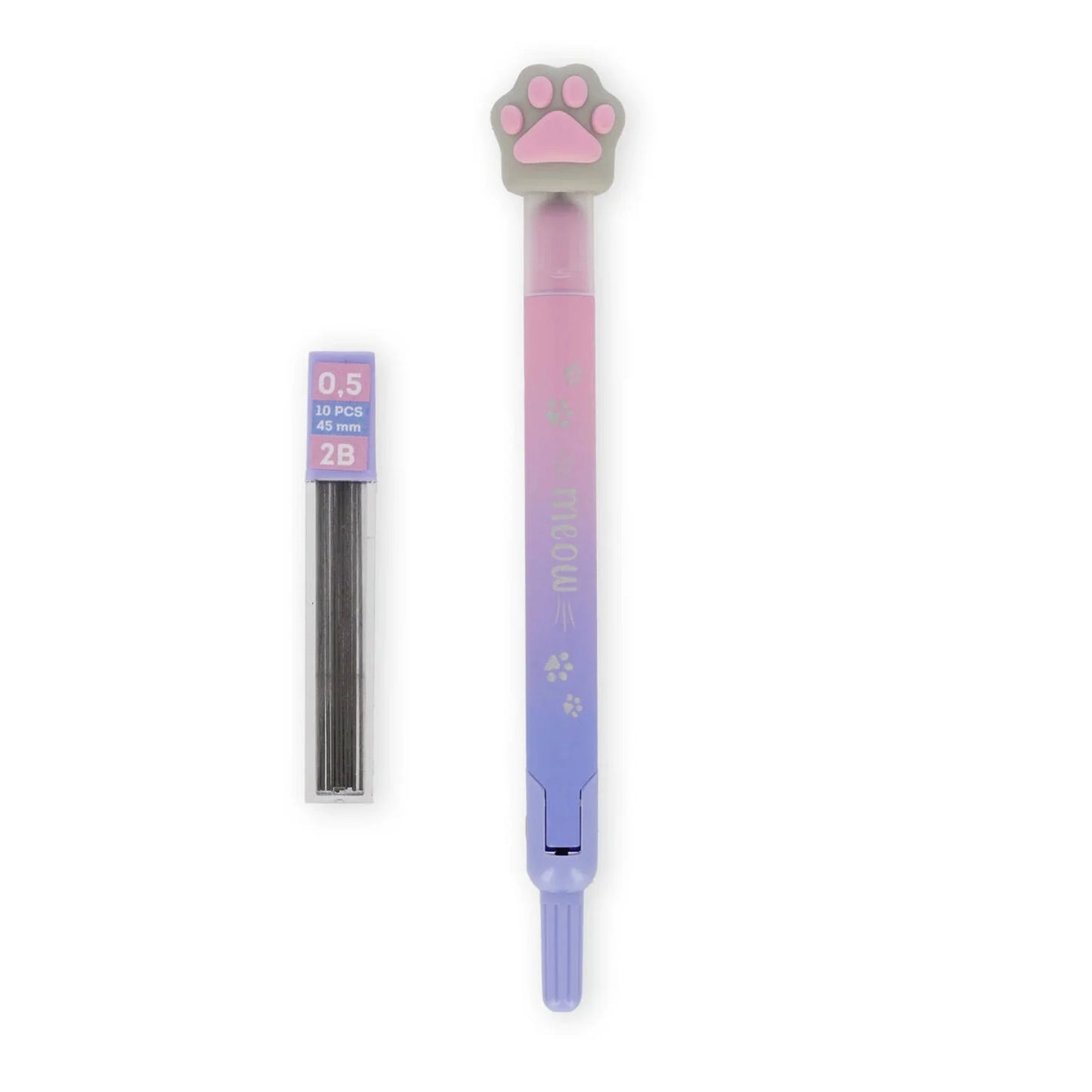 Compasso con Mina Automatica Legami Meow — Zampa Gatto Rosa Viola Mine 0,5mm 2B Incluse