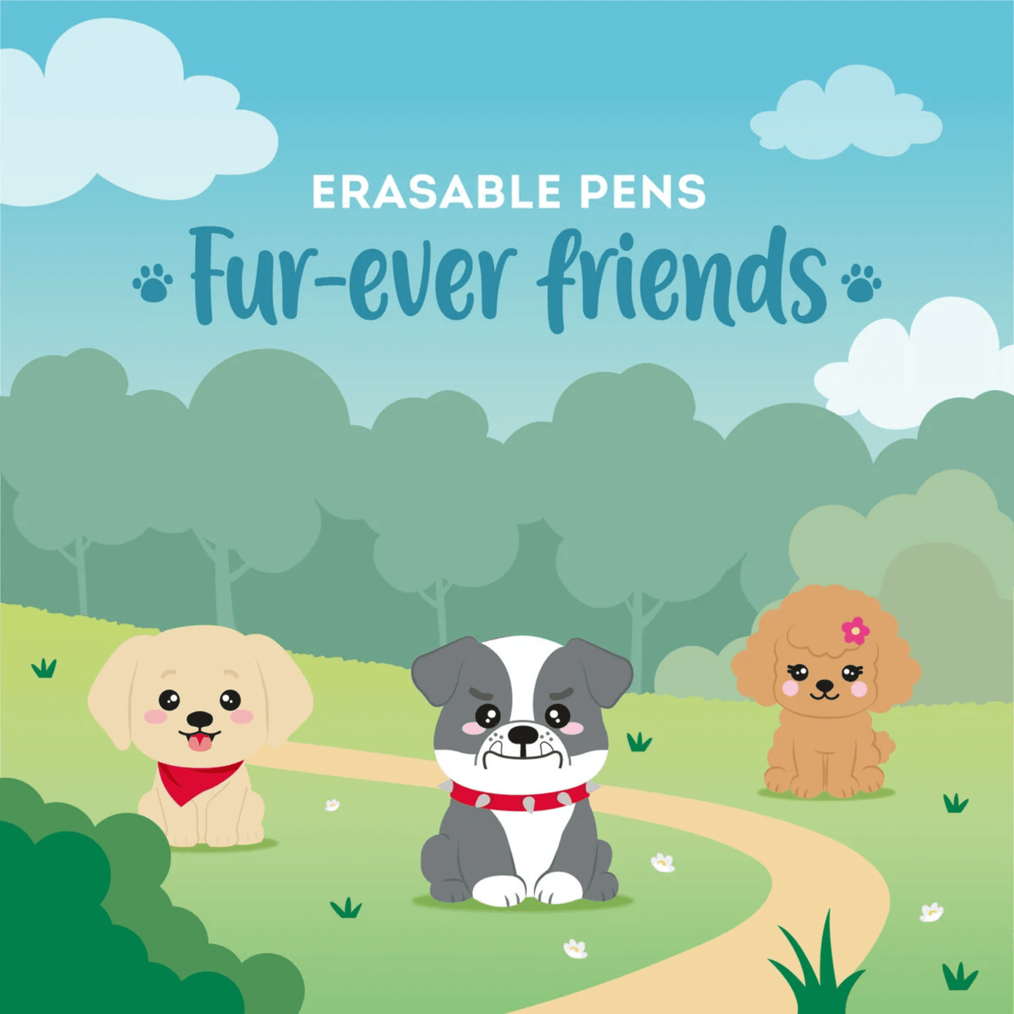 Set 3 Penne Cancellabili Legami Fur-ever Friends - Cani Golden Retriever Bulldog Poodle | Erasable Pen