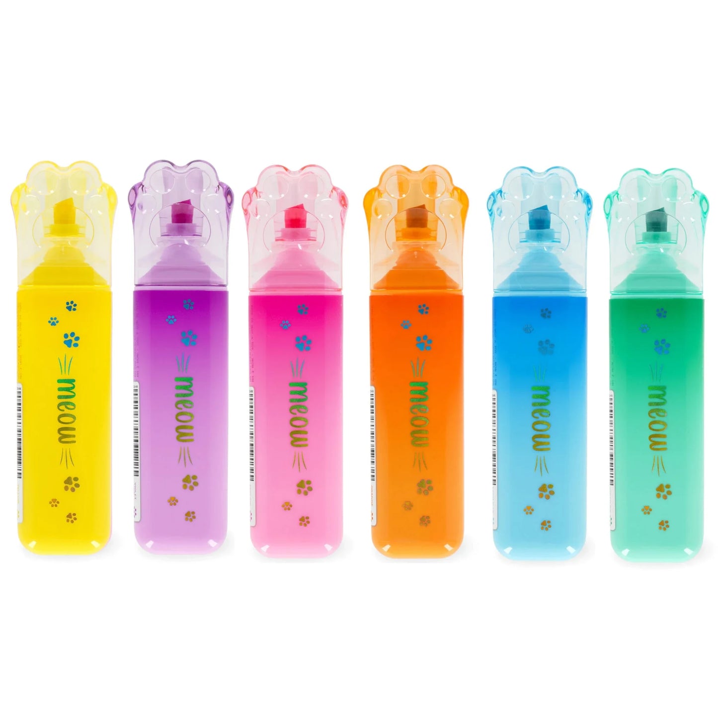Evidenziatore Legami Meow Zampa di Gatto — 6 Colori | Punta a Scalpello 5 mm Base Acqua