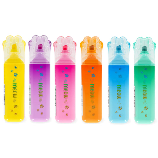 Evidenziatore Legami Meow Zampa di Gatto — 6 Colori | Punta a Scalpello 5 mm Base Acqua