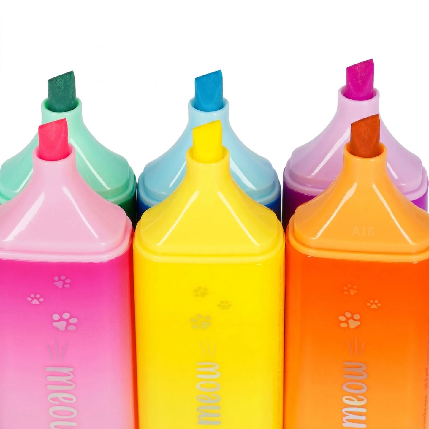 Evidenziatore Legami Meow Zampa di Gatto — 6 Colori | Punta a Scalpello 5 mm Base Acqua