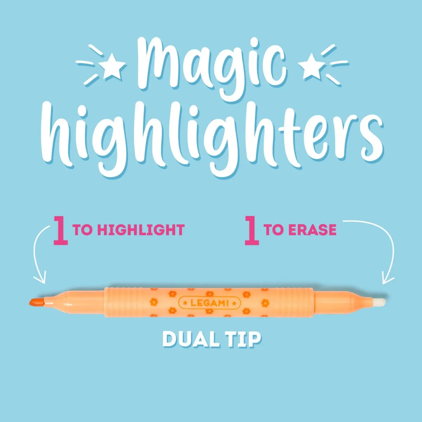 Set of 6 Erasable Highlighters Legami Magic Highlighters | Dual Tip Colors