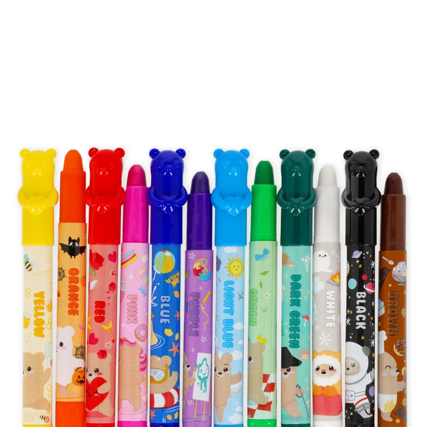 Pastelli a Cera a Rotazione Legami Teddy Friends — Set 12 Colori | Lavabili Acquerellabili con Valigetta