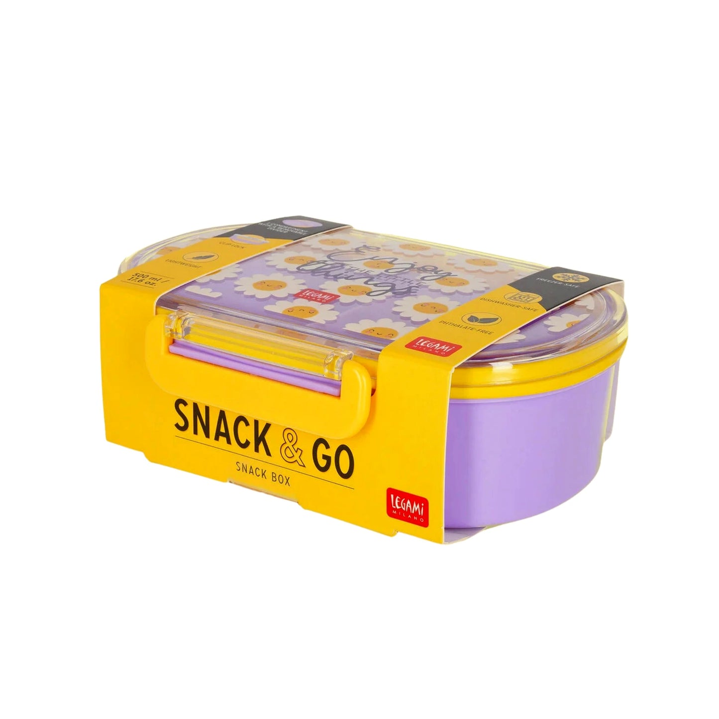 Contenitore Porta Merenda Legami Snack & Go Daisy 500ml con Divisorio Rimovibile Clip Phthalate Free | Back to School 2026