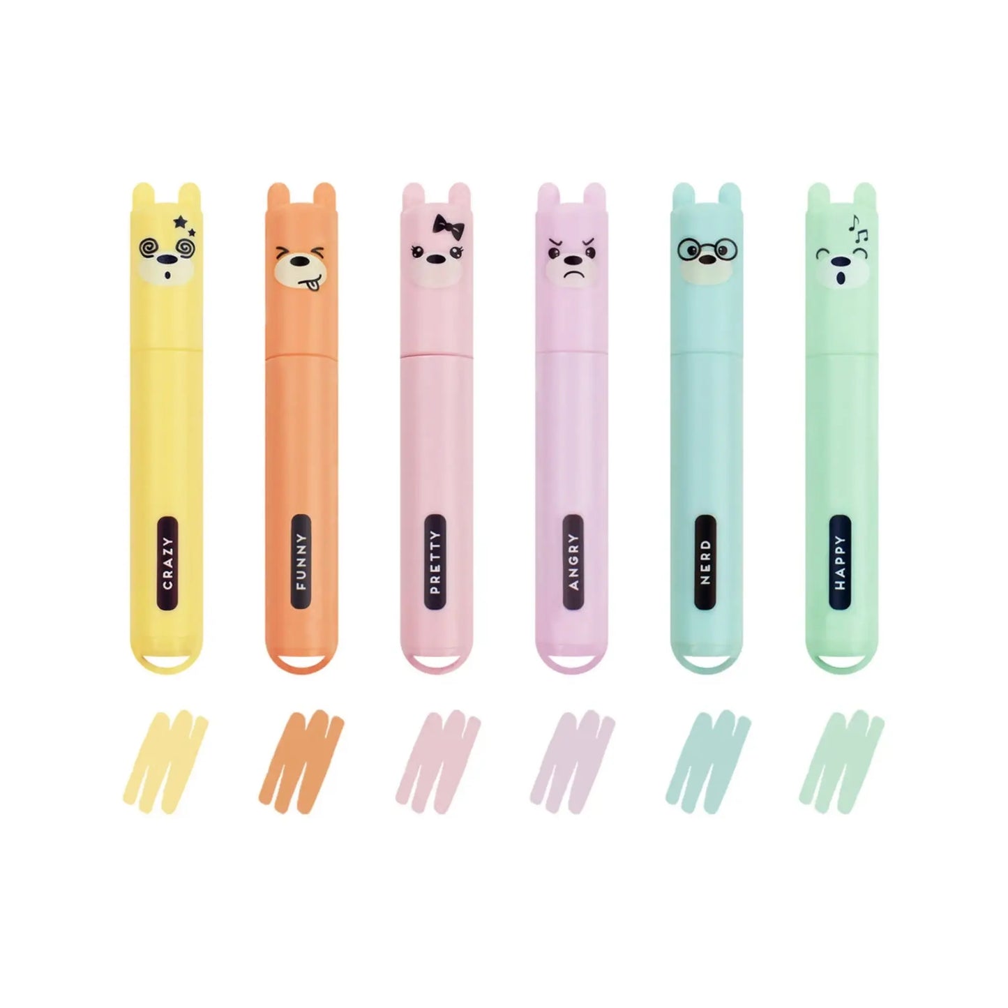 Set of 6 Mini Pastel Highlighters Teddy's Style | Kawaii Soft Colors