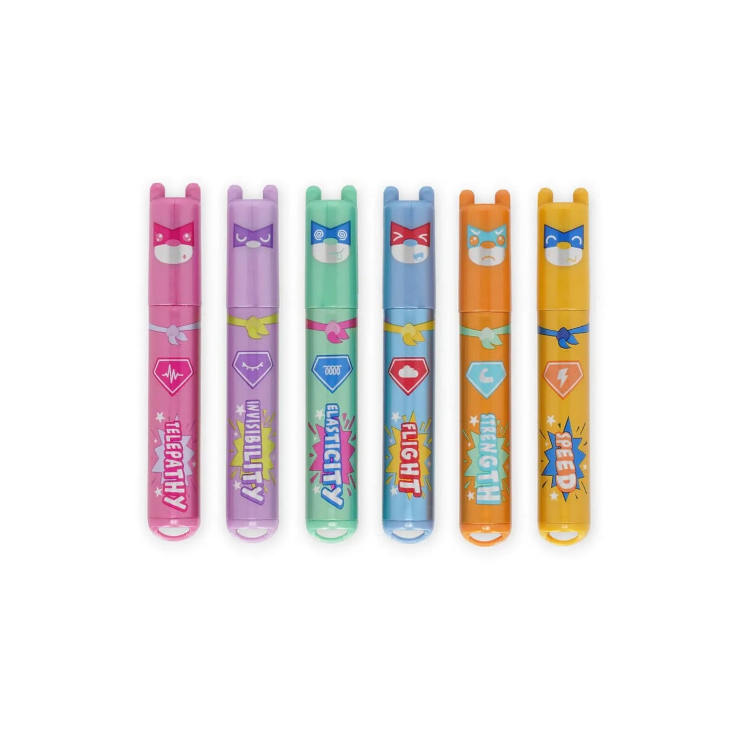 Set of 6 Mini Teddy's Superpower Highlighters | Metallic Superhero Bear Highlighters